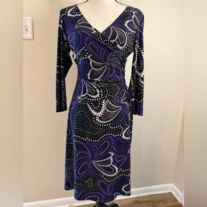 Evan Picone body con purple black & white midi dress SZ 4